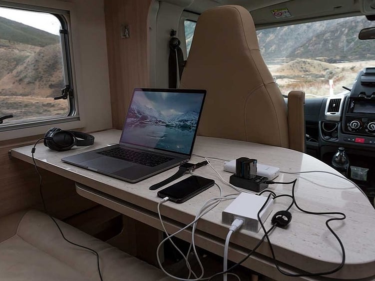 devices charging in RV