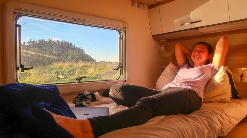 Enjoying the comfort or your campervan rental in New Zealand