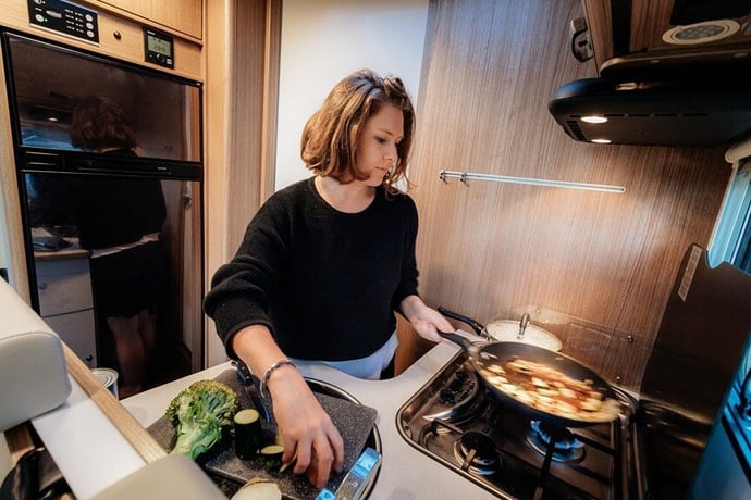 Making dinner in a motorhome