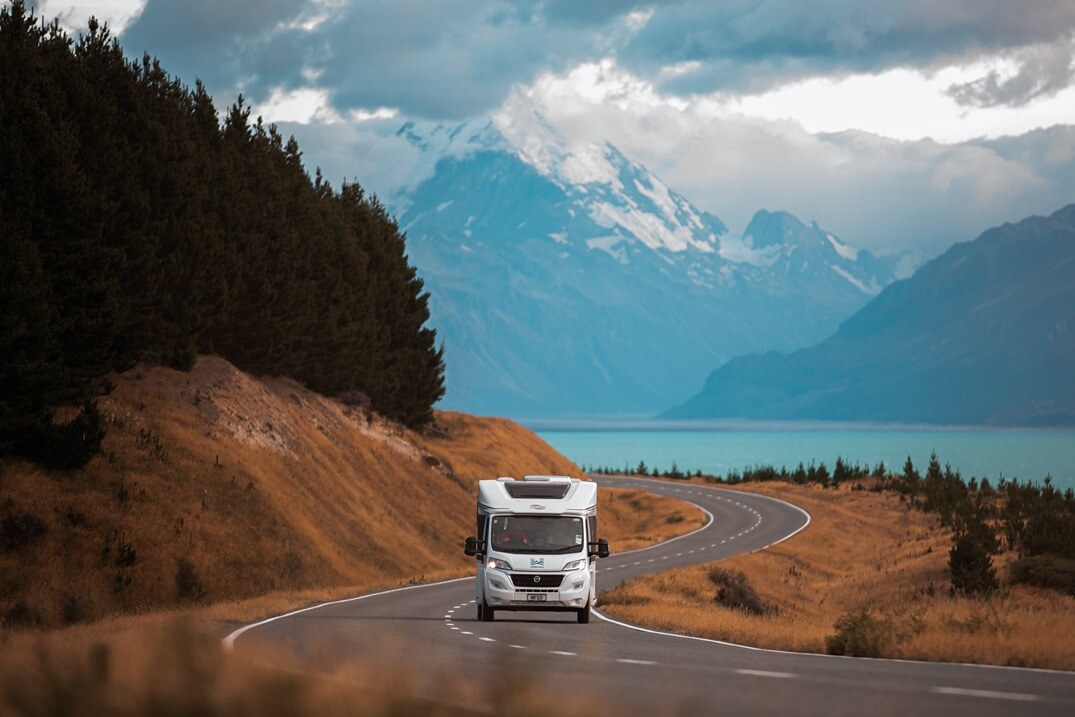 Wilderness motorhome travelling on Mt Cook road