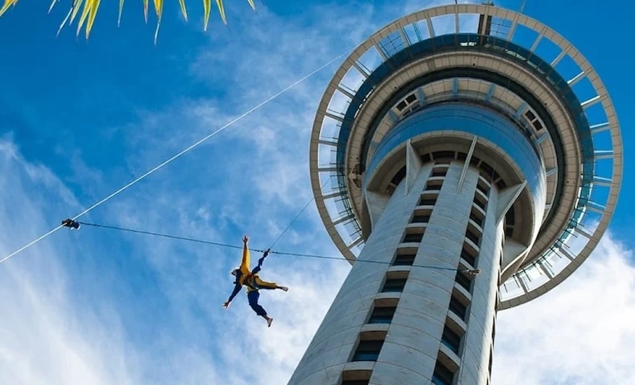 A person attempting the Auckland SkyJump