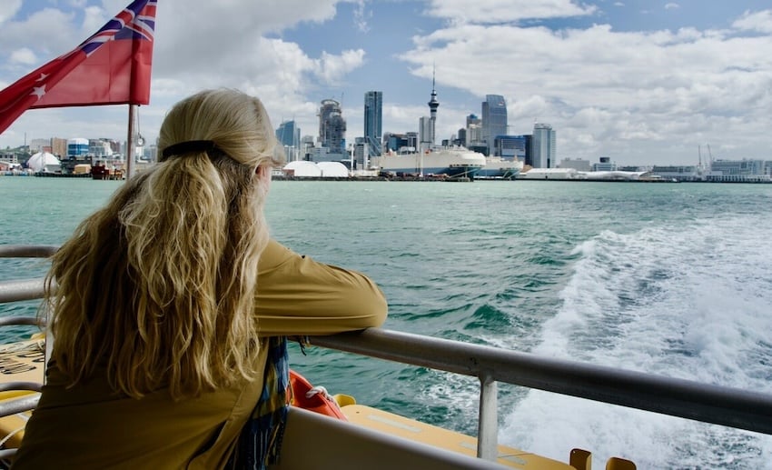 Woman taking a ferry ride from Auckland
