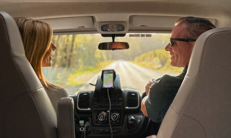 Driving couple in cab