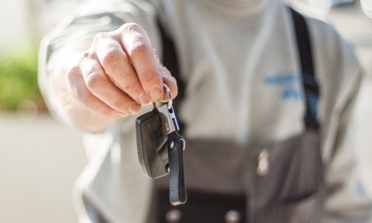 Motorhome owner handing keys