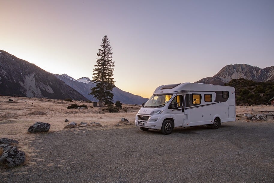 A motorhome parked at a campsite