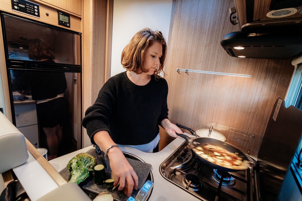 Cooking in a motorhome kitchen