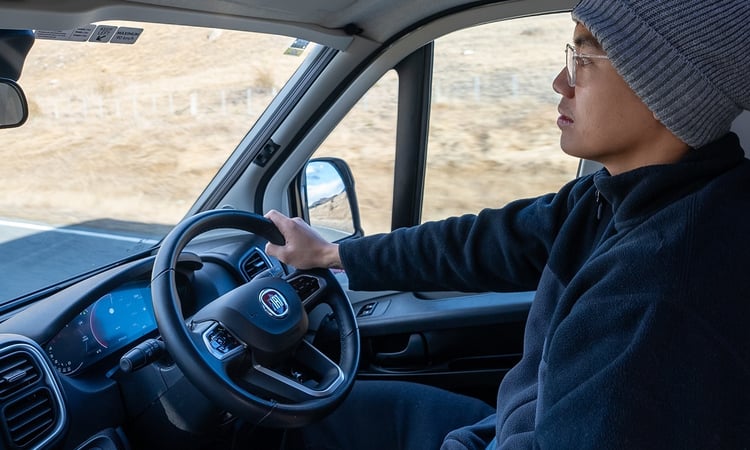 Driving motorhome - Jan and Ann