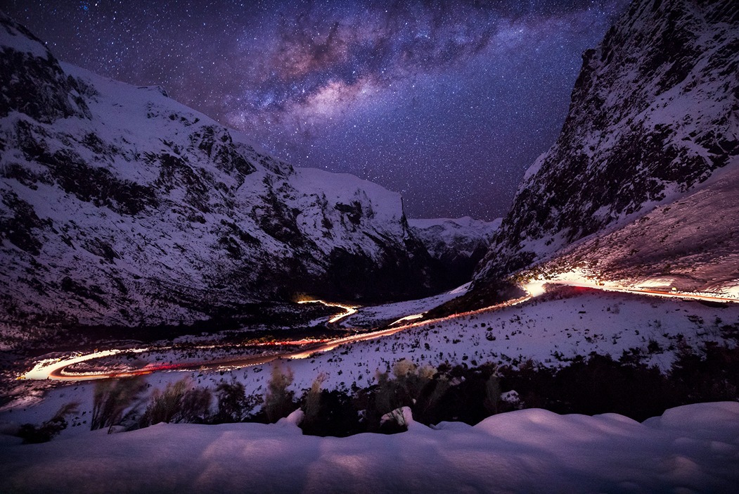 Milford Sound road at night