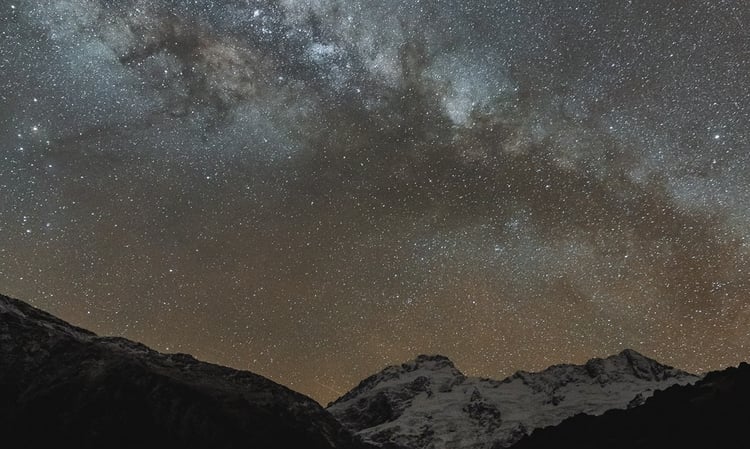Mountains and night aurora