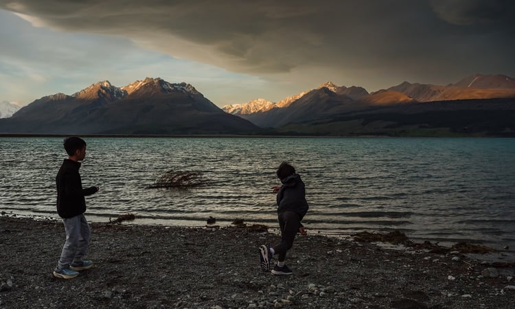 Lake Pukaki behind Glentanner playing by lake