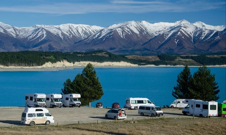 Campervan types at Lake Tekapo
