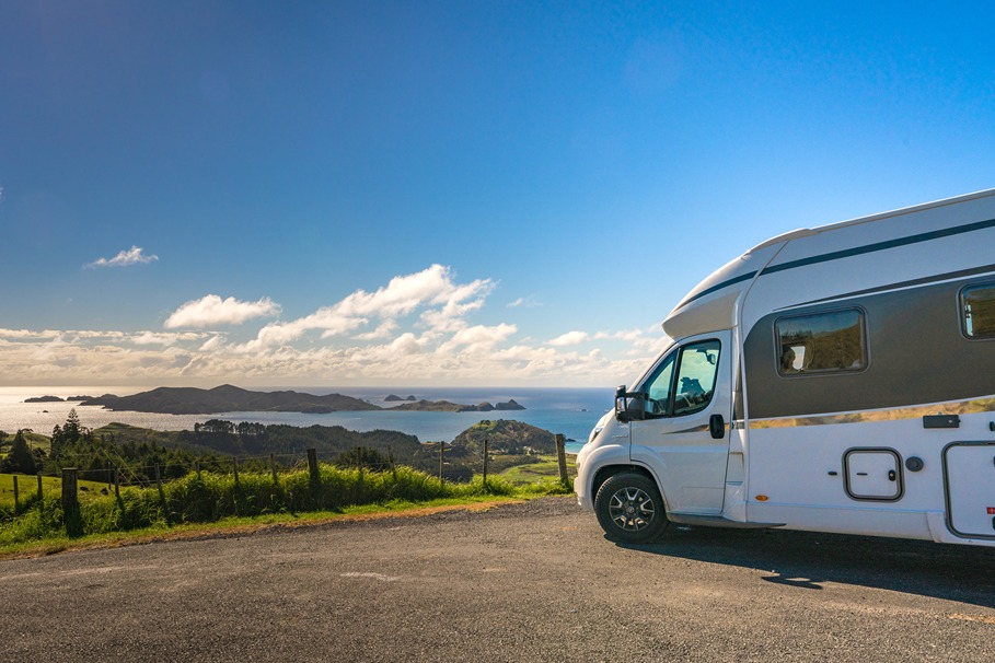 Motorhome parked up by a scenic view