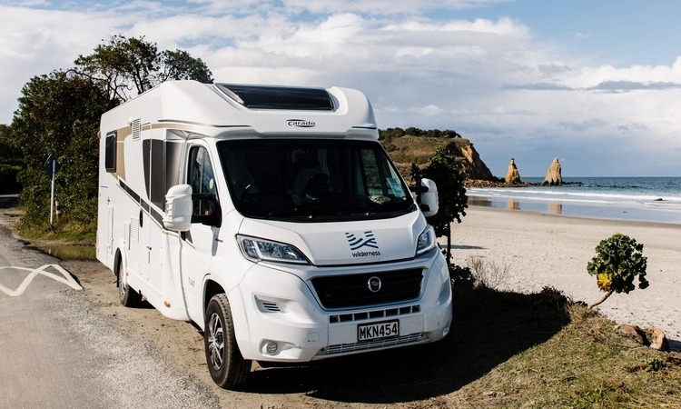 A Wilderness motorhome parked up by the beach