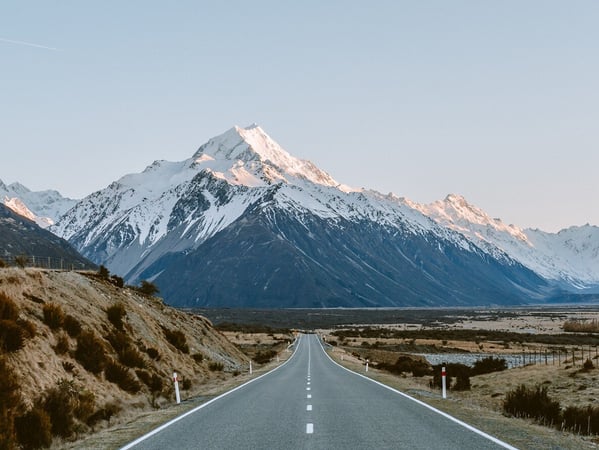 Mount Cook sunrise with paved road