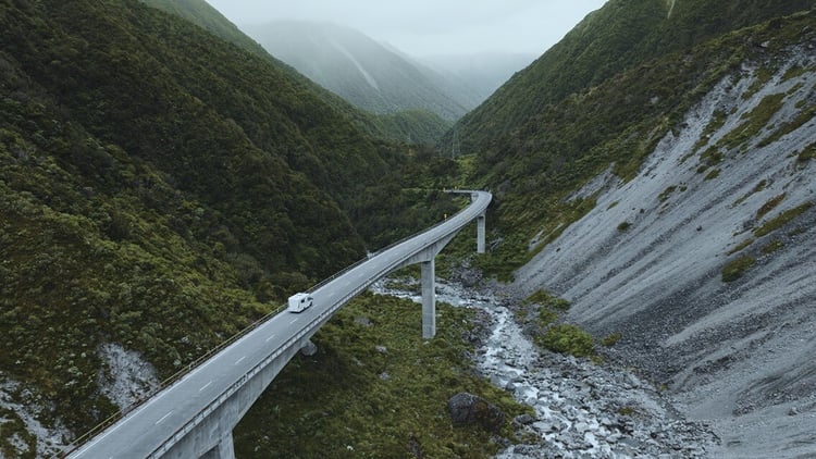 Motorhome driving through Arthur's Pass