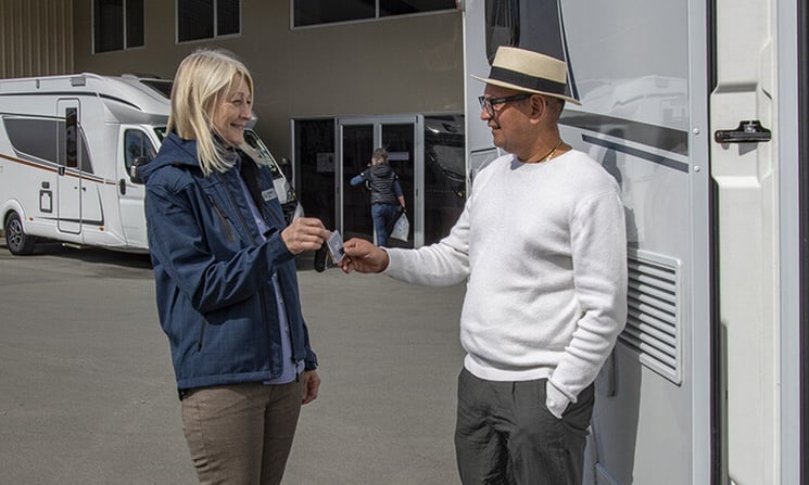 Handing over the motorhome keys 