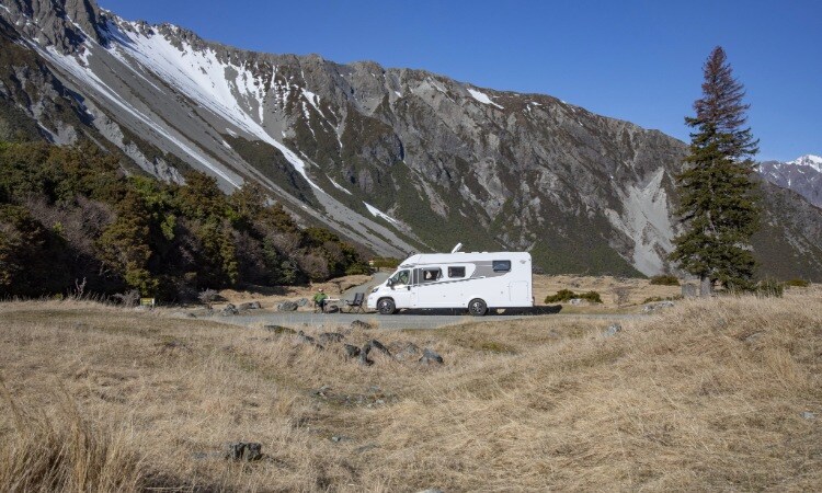 A Wilderness motorhome parked up at White Horse Hill DOC Campground  