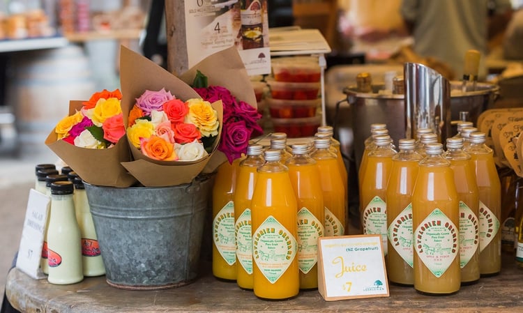 Farmers market flowers & juice