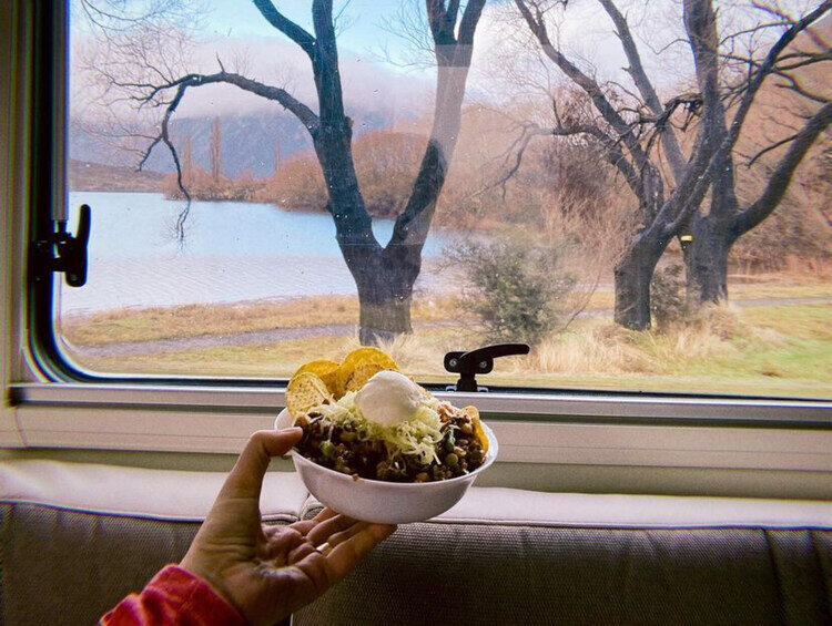 Beef nachos in motorhome