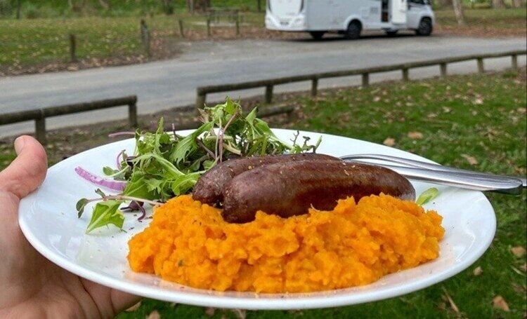 Sausages with kumara mash