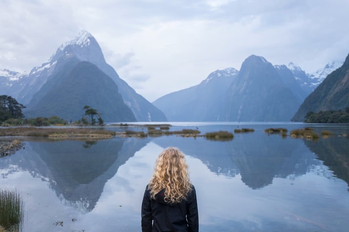 Milford Sound woman with view