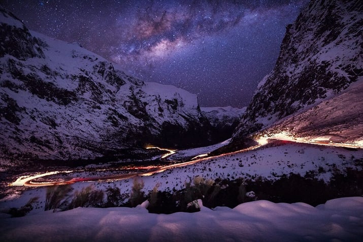 Milford Sound Highway night sky