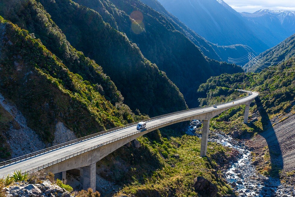 Motorhome on Otira viaduct