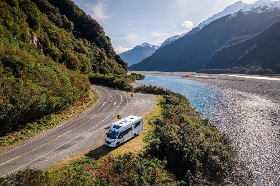 Haast Road motorhome parked by river