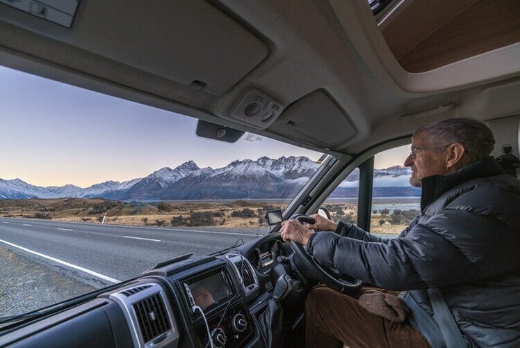 Elderly driving motorhome