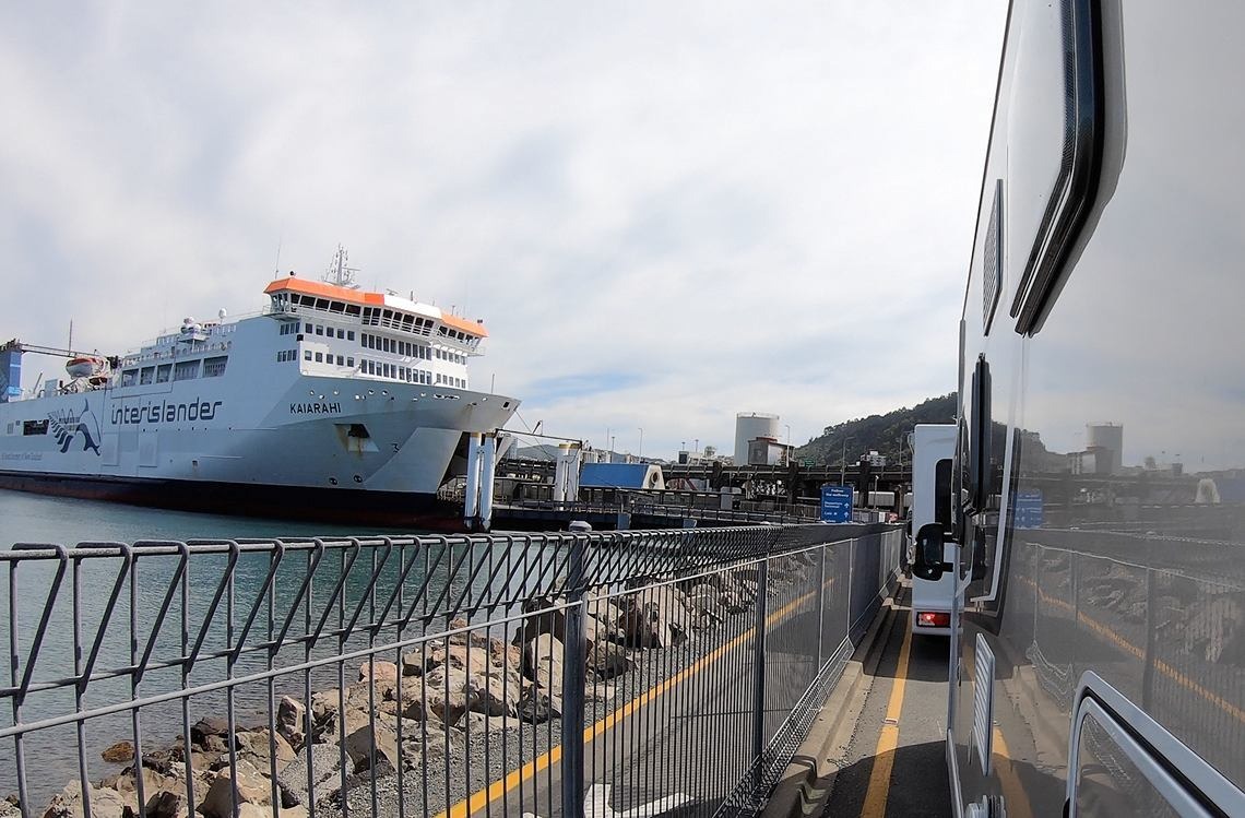 Motorhome boarding a ferry to cross in between islands