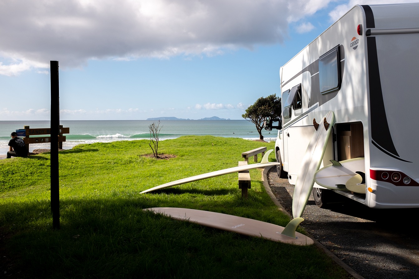 Storing surfboards in the motorhome garage