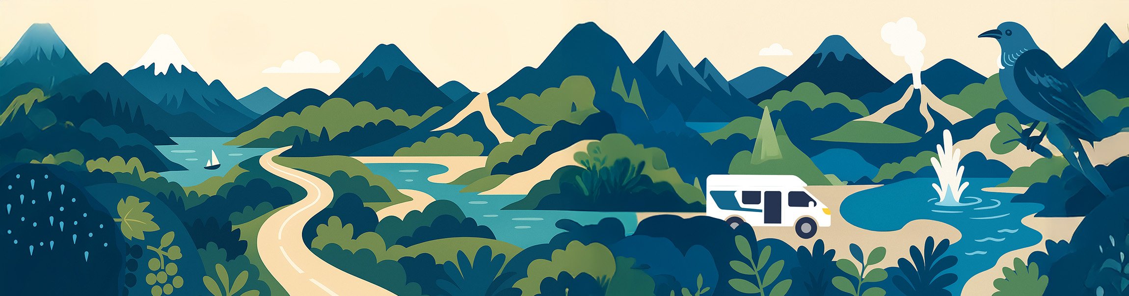Ultimate kiwi road trip itinerary landing page banner concept