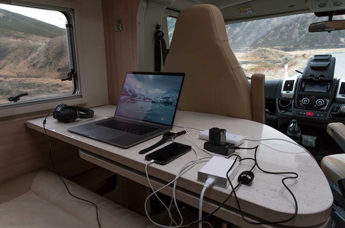 Common devices charged on mains power in a motorhome