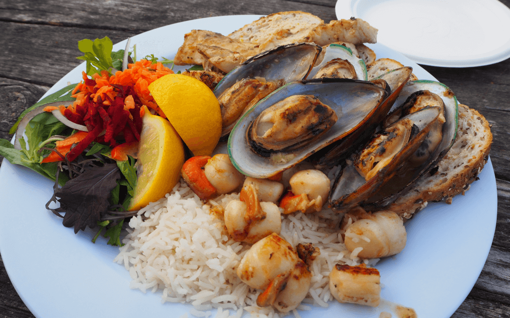 Barbecue seafood plate at Kaikoura BBQ seafood kiosk