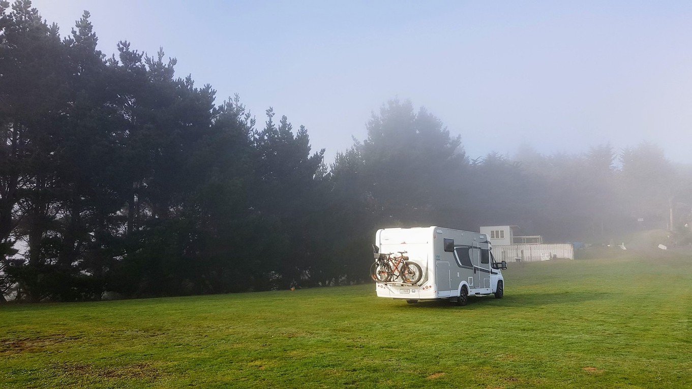 Bike rack on the back of a motorhome