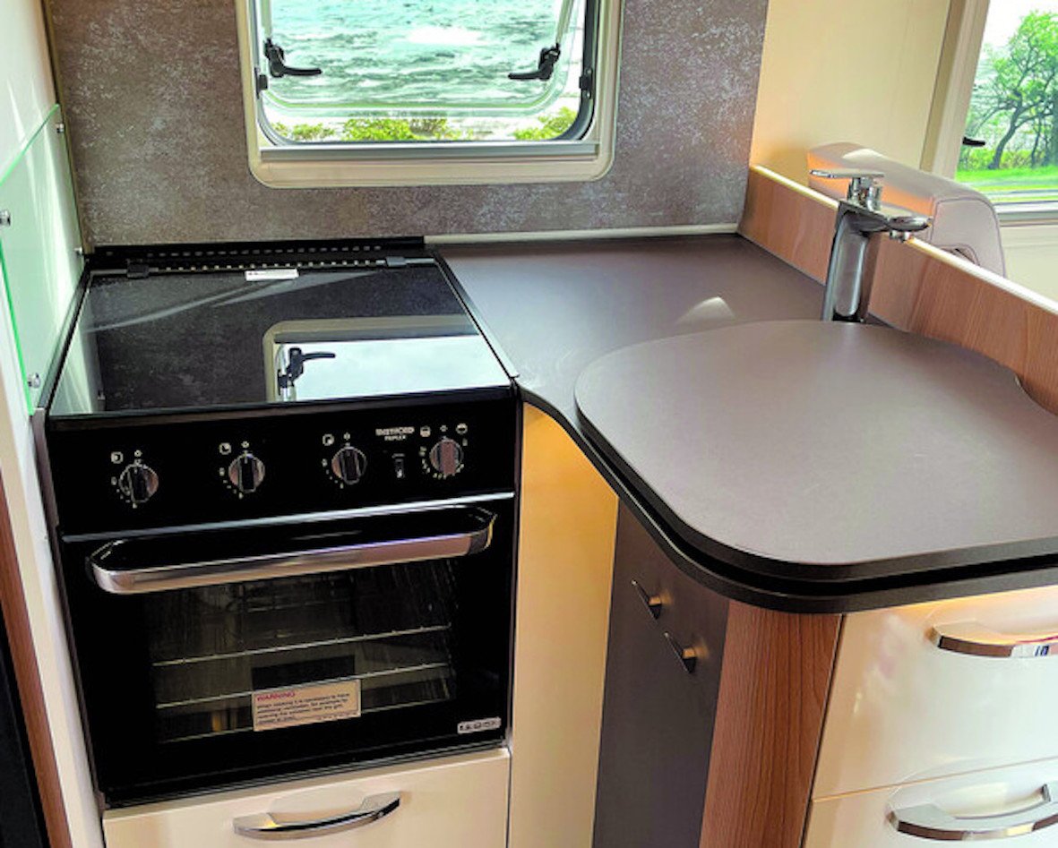Oven and kitchen area in a motorhome