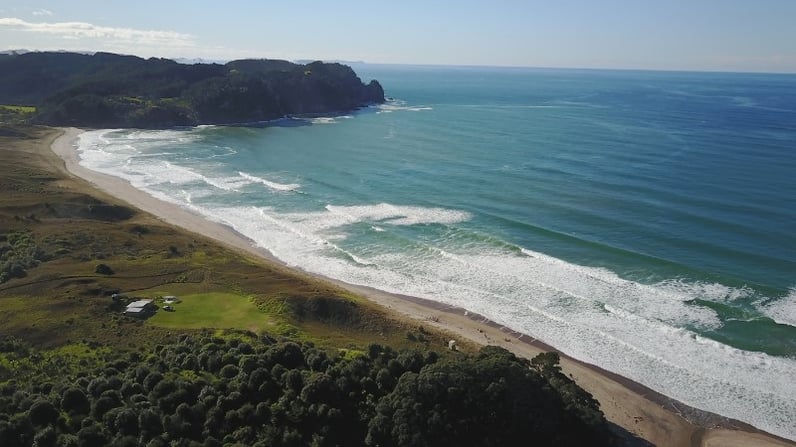 Drone image of Hot Water Beach, New Zealand