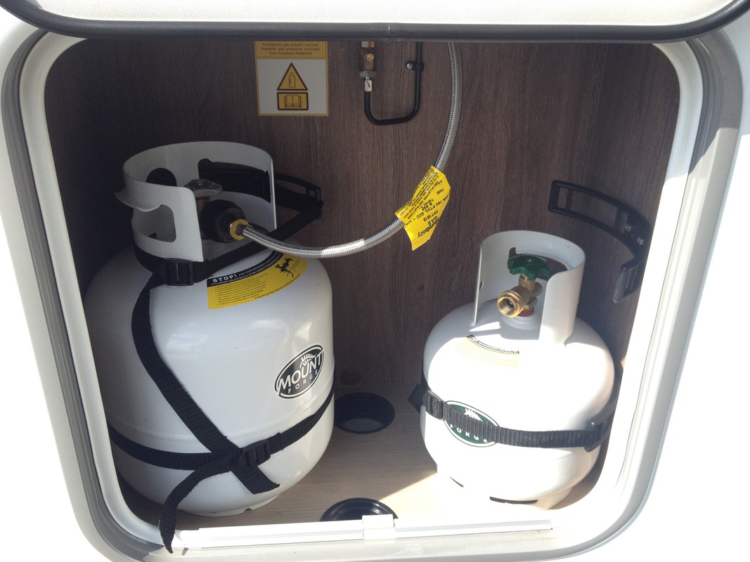 LPG gas bottles in the external motorhome locker