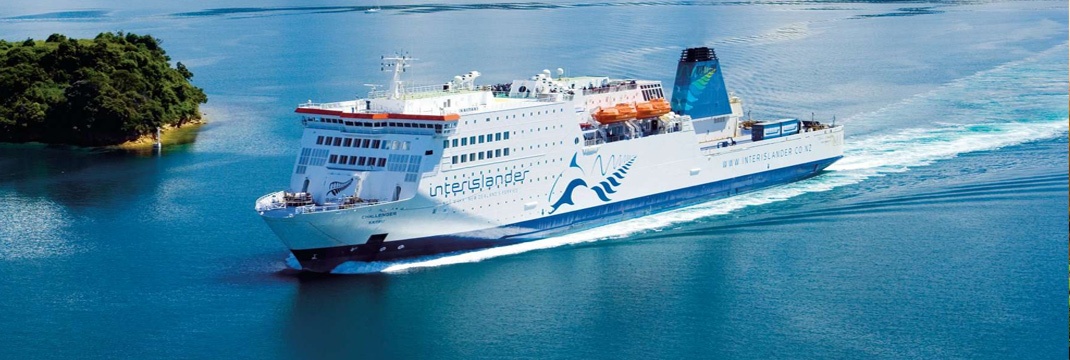 The Interislander ferry cruising through the Marlborough Sounds