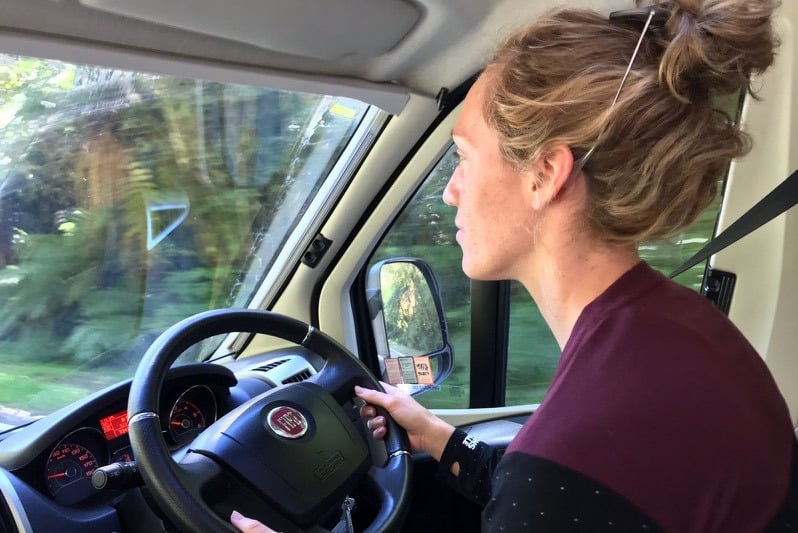 Lizzie Simmonds driving her Wilderness motorhome