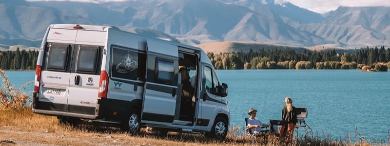 Campervan rental by a lake