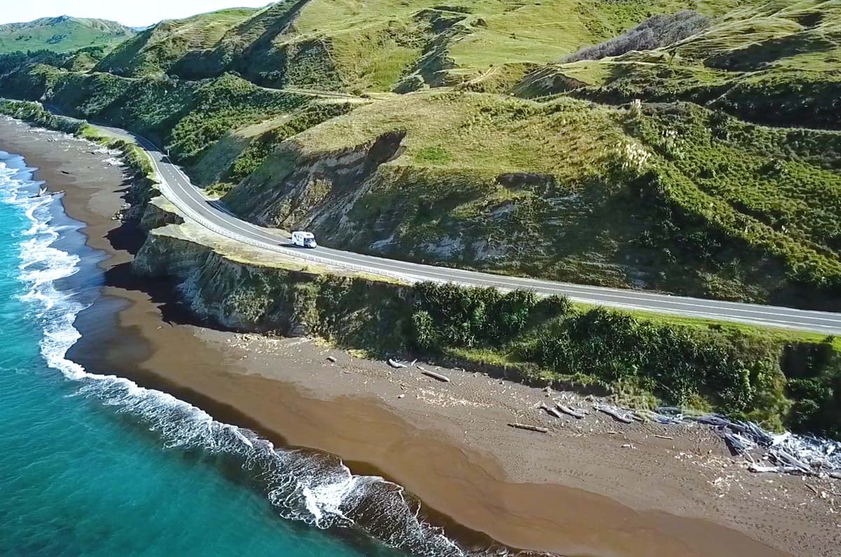 Wilderness motorhome along New Zealand open road