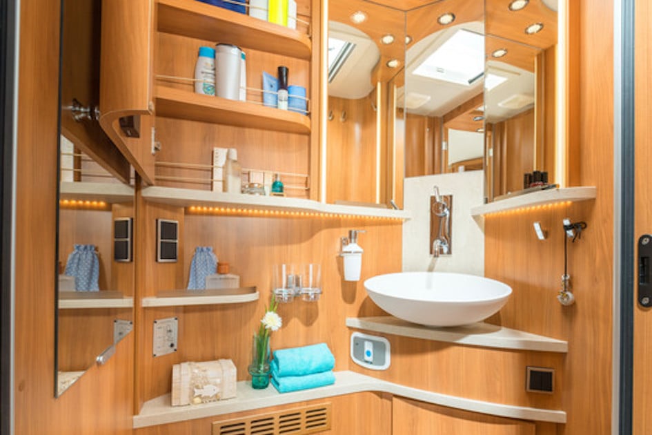 Storing bathroom necessities inside a motorhome