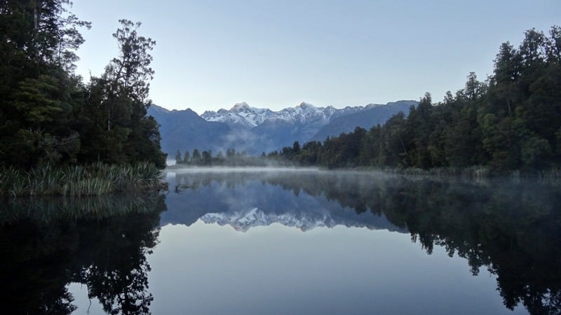 Reflection of Fox Glacier in Lake Matheson