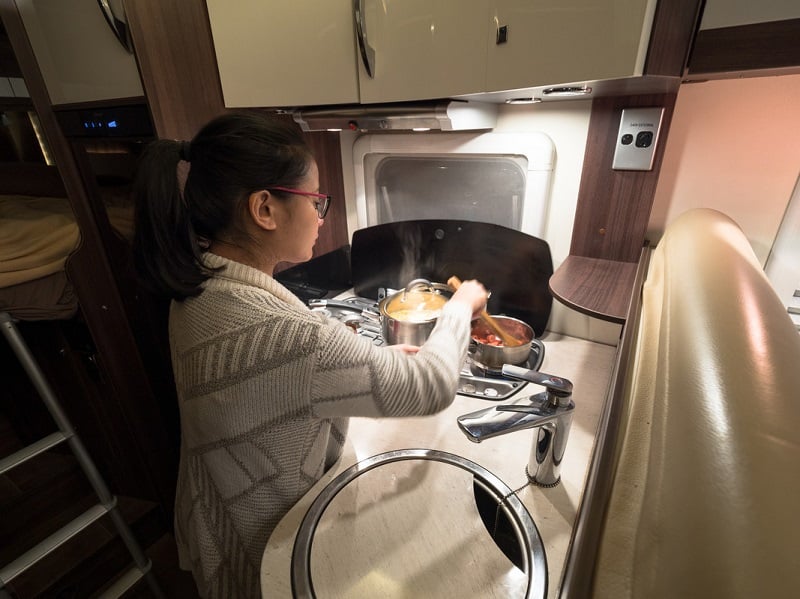 Spacious campervan kitchen for cooking on the road
