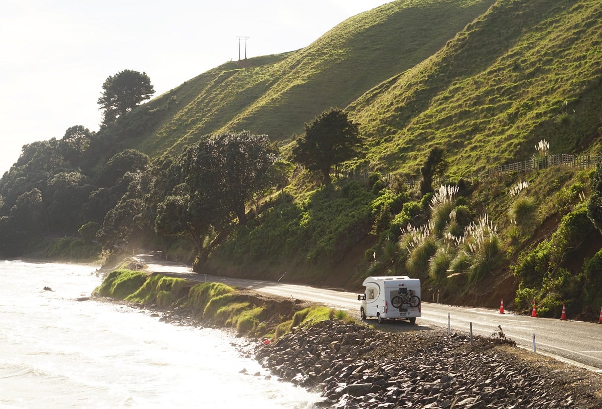 Western coast of Coromandel with a campervan