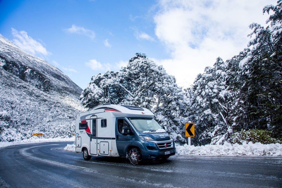 Windy New Zealand road in winter