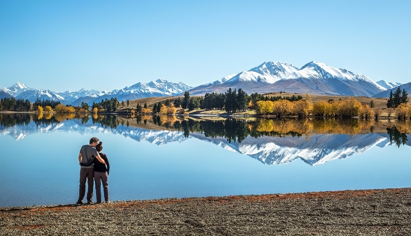 Couple admiring the view at Lake Camp New Zealand