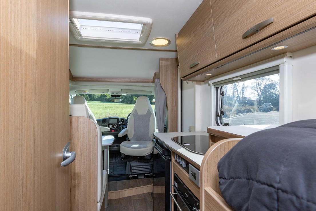 Kitchen facing forward of motorhome