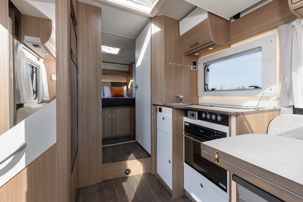 Kitchen facing rear of motorhome